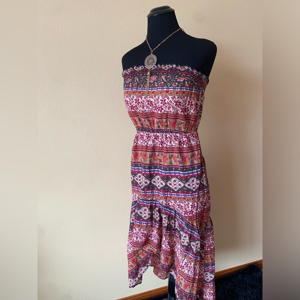 Y2k Strapless Bohemian Floral Print High-Low Dress